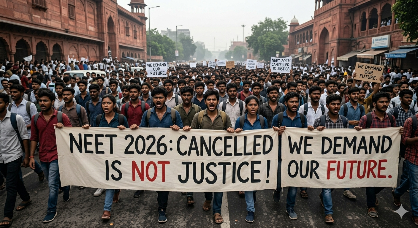 India students protest NEET 2026 paper leak justice demand streets