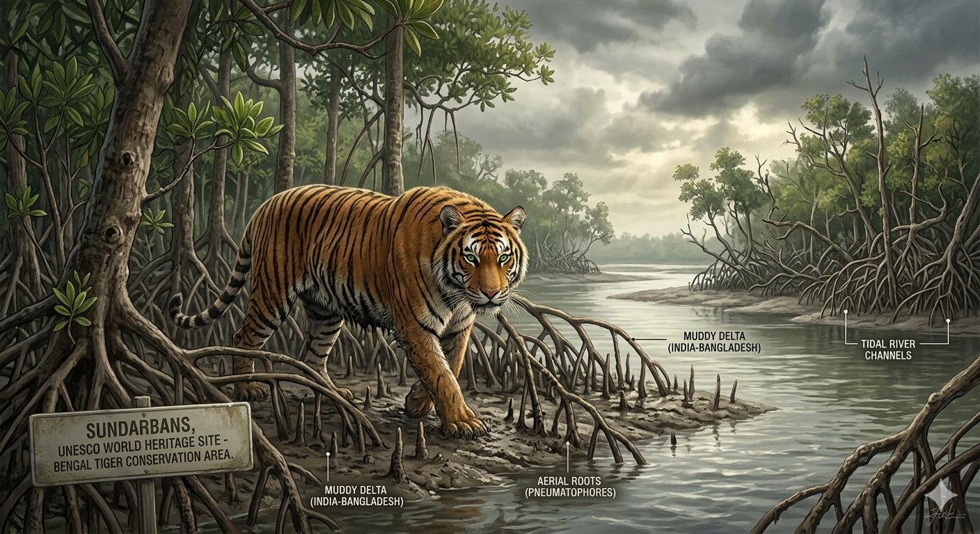 Sundarbans mangrove forest Bengal Tiger India Bangladesh UNESCO heritage delta dramatic