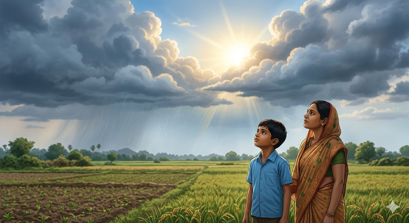 Indian school students observing weather sky clouds elements temperature wind rain