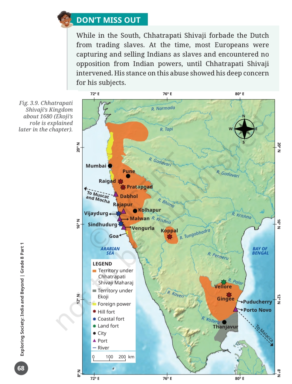 Map of Chhatrapati Shivaji Kingdom about 1680