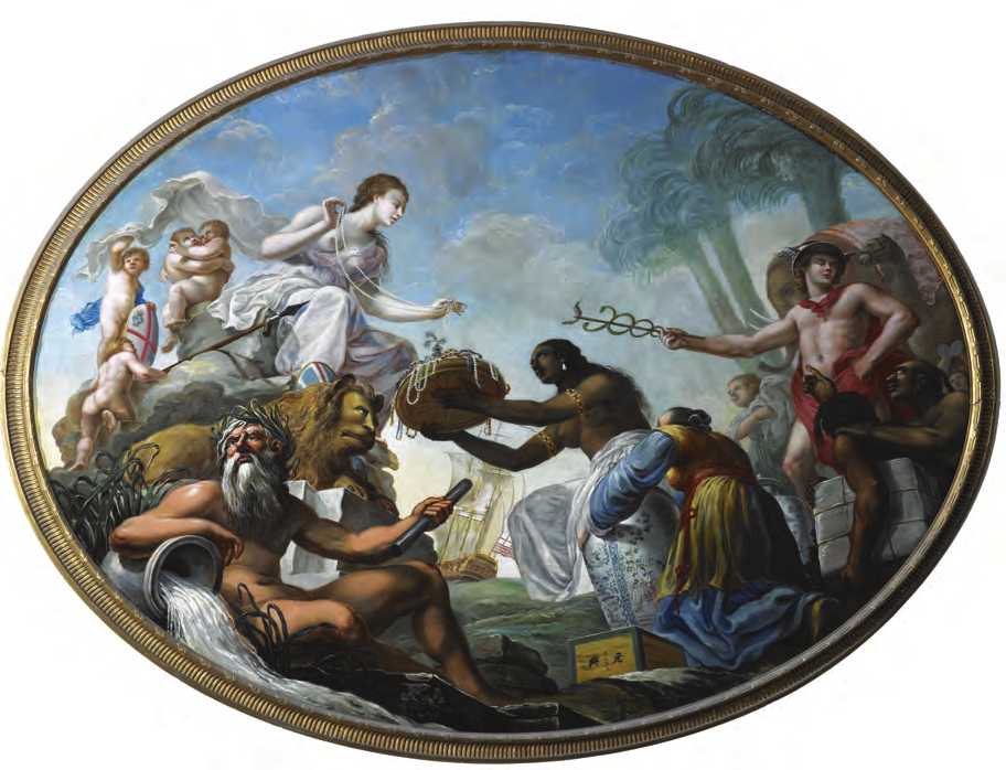 Annotated Britannia painting showing symbols of colonial extraction
