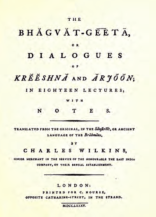 First English translation of Bhagavad Gita 1785 Charles Wilkins