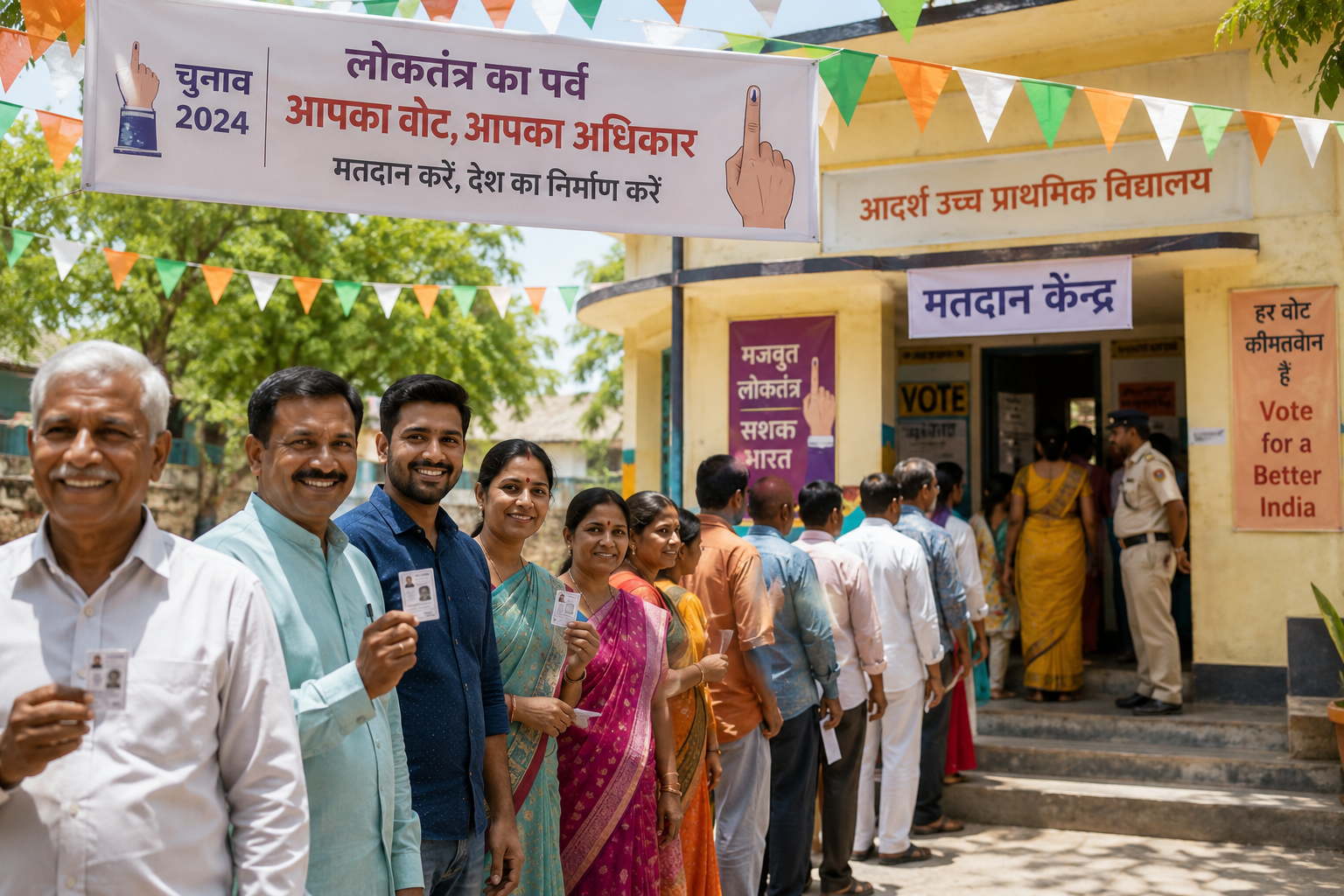 Indian voters at a polling booth exercising their democratic right