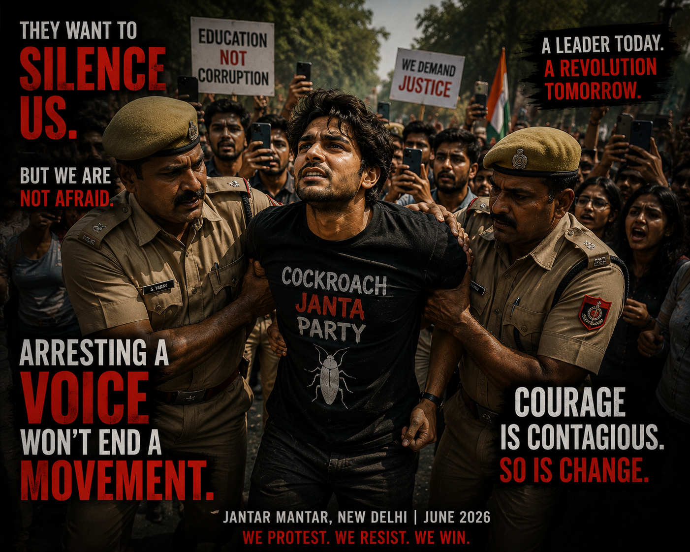Protest leader detained arrested India dramatic 2026