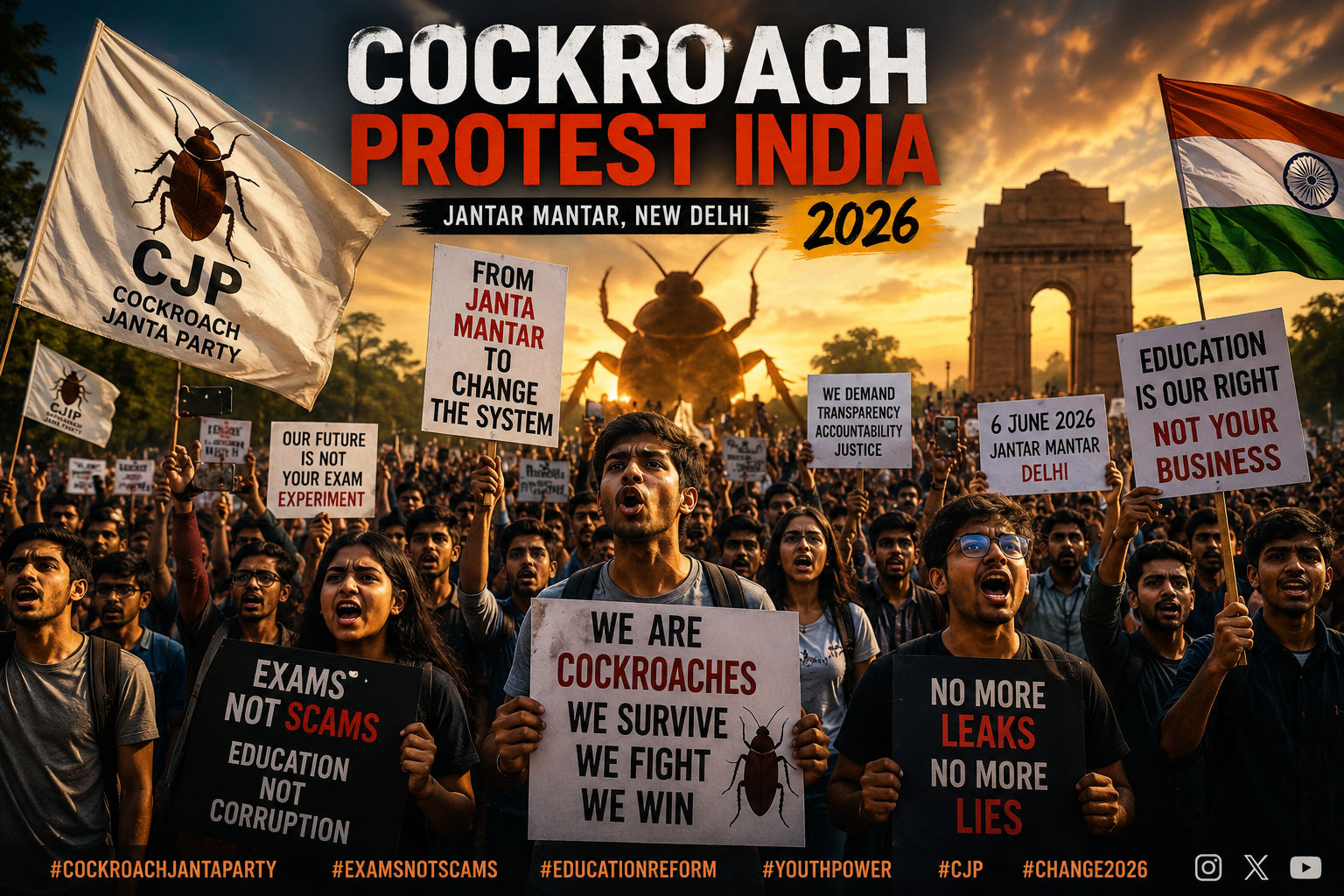 Cockroach Janta Party protest Jantar Mantar India youth 2026