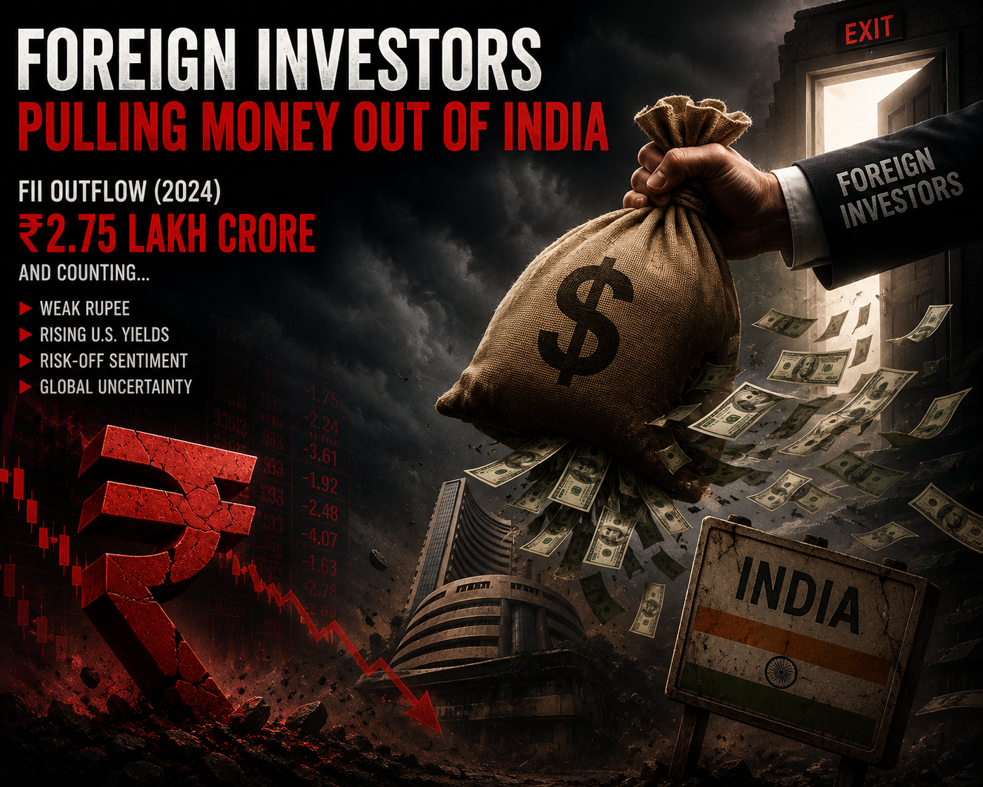 FII money outflow India rupee falling 2026