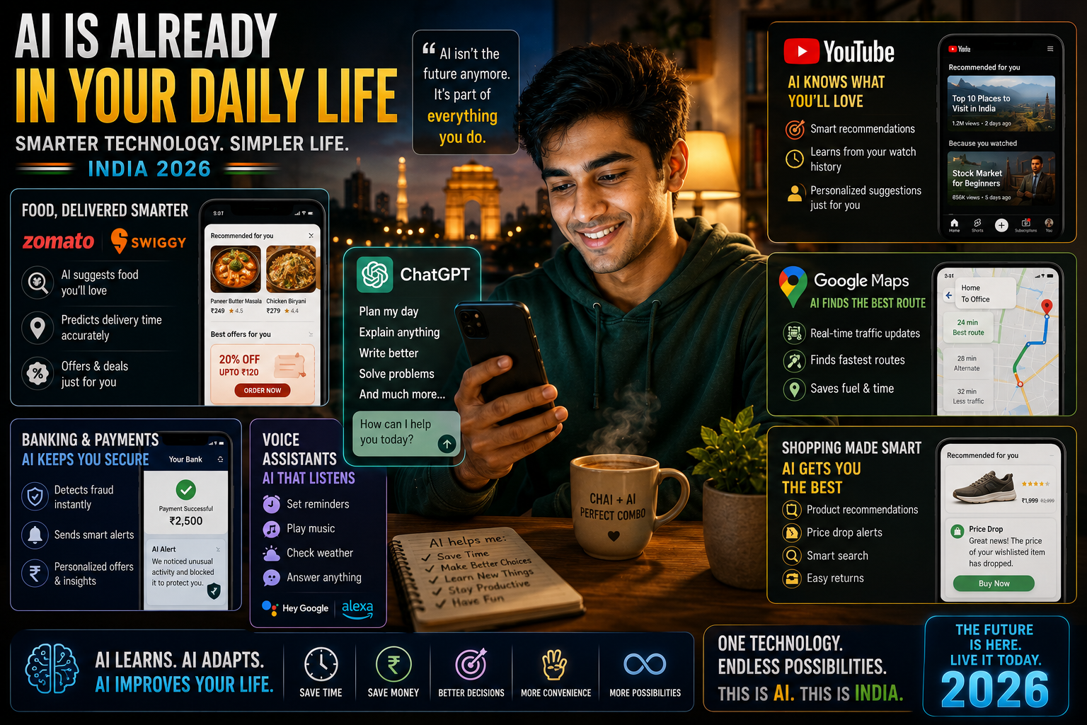 AI in daily life India Zomato YouTube recommendation 2026