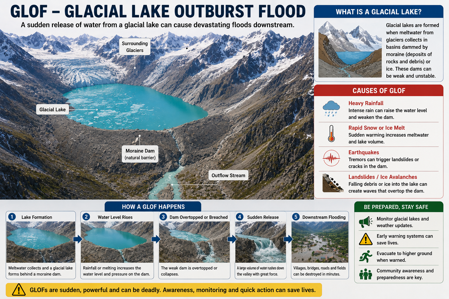 Glacial lake in Himalayan mountains with moraine dam