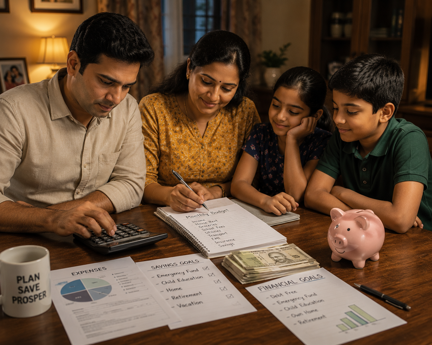 Indian family budget planning debt clearance strategy notebook calculator