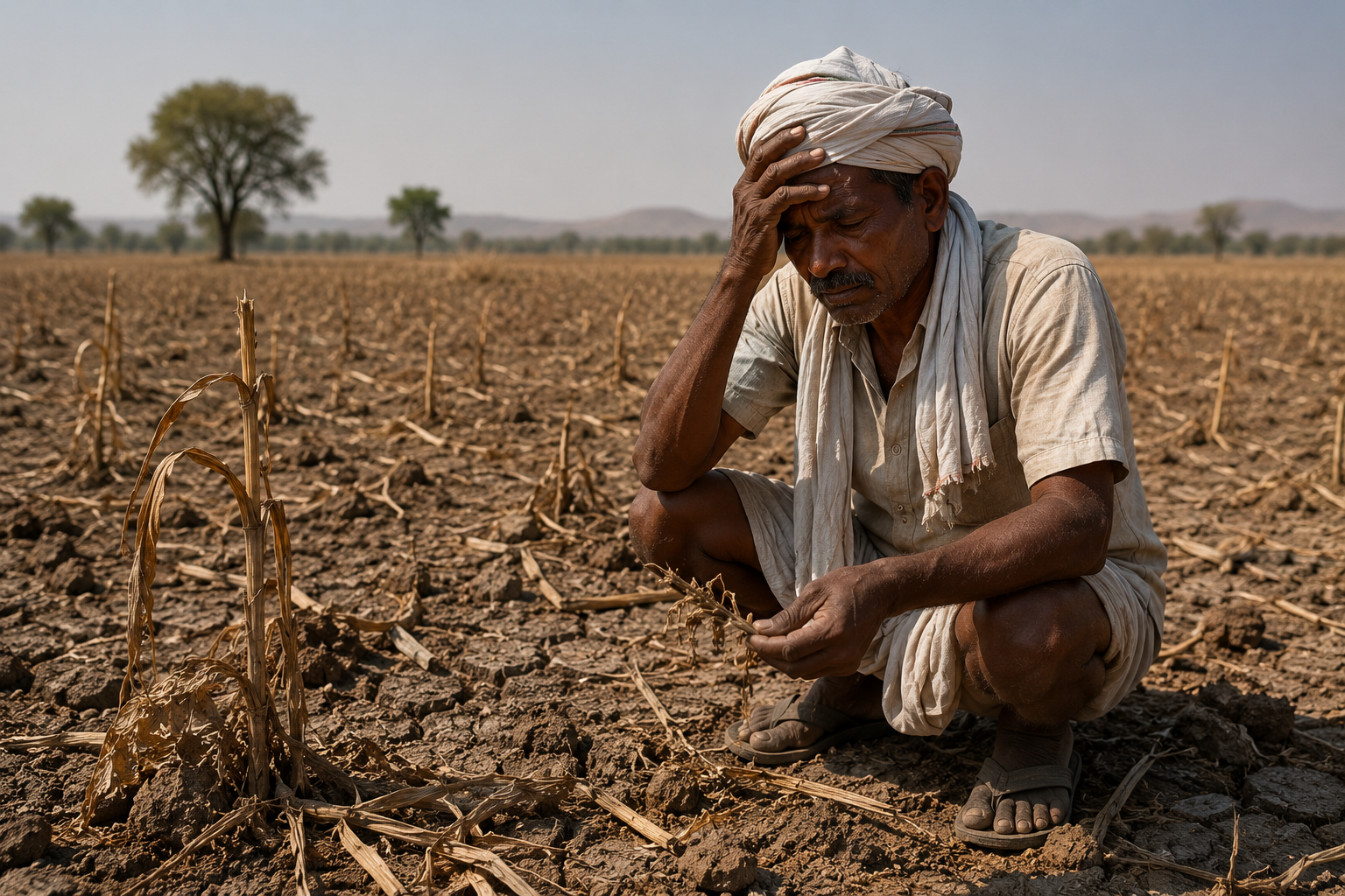 Indian farmer drought failed crops empty field climate change agriculture crisis