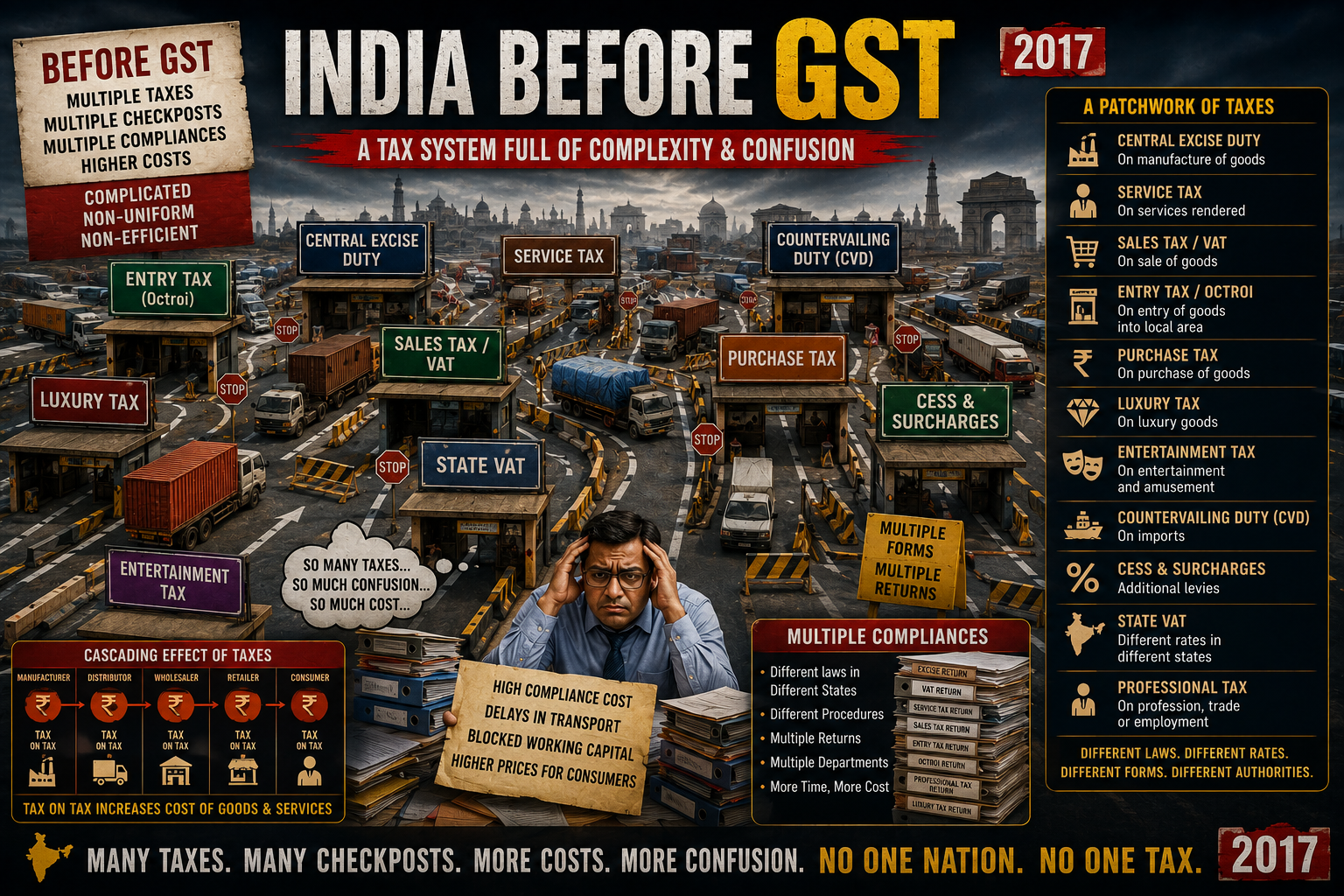 India before GST multiple taxes chaos old system comparison