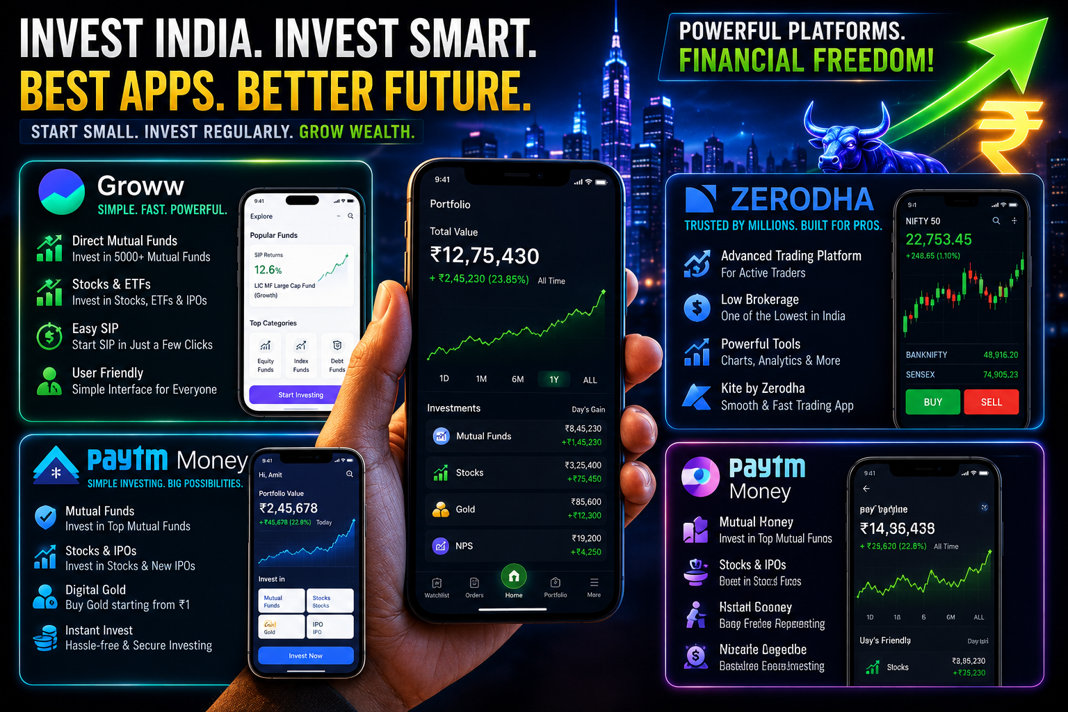 Groww Zerodha investing apps India 2026 digital fintech