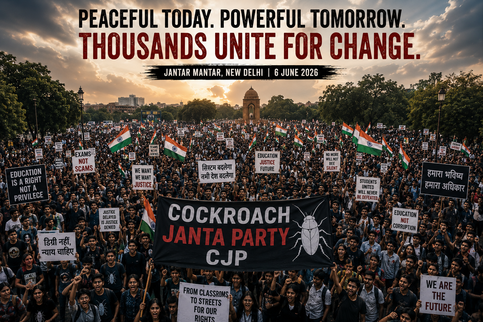 Massive peaceful protest Jantar Mantar youth India CJP 2026