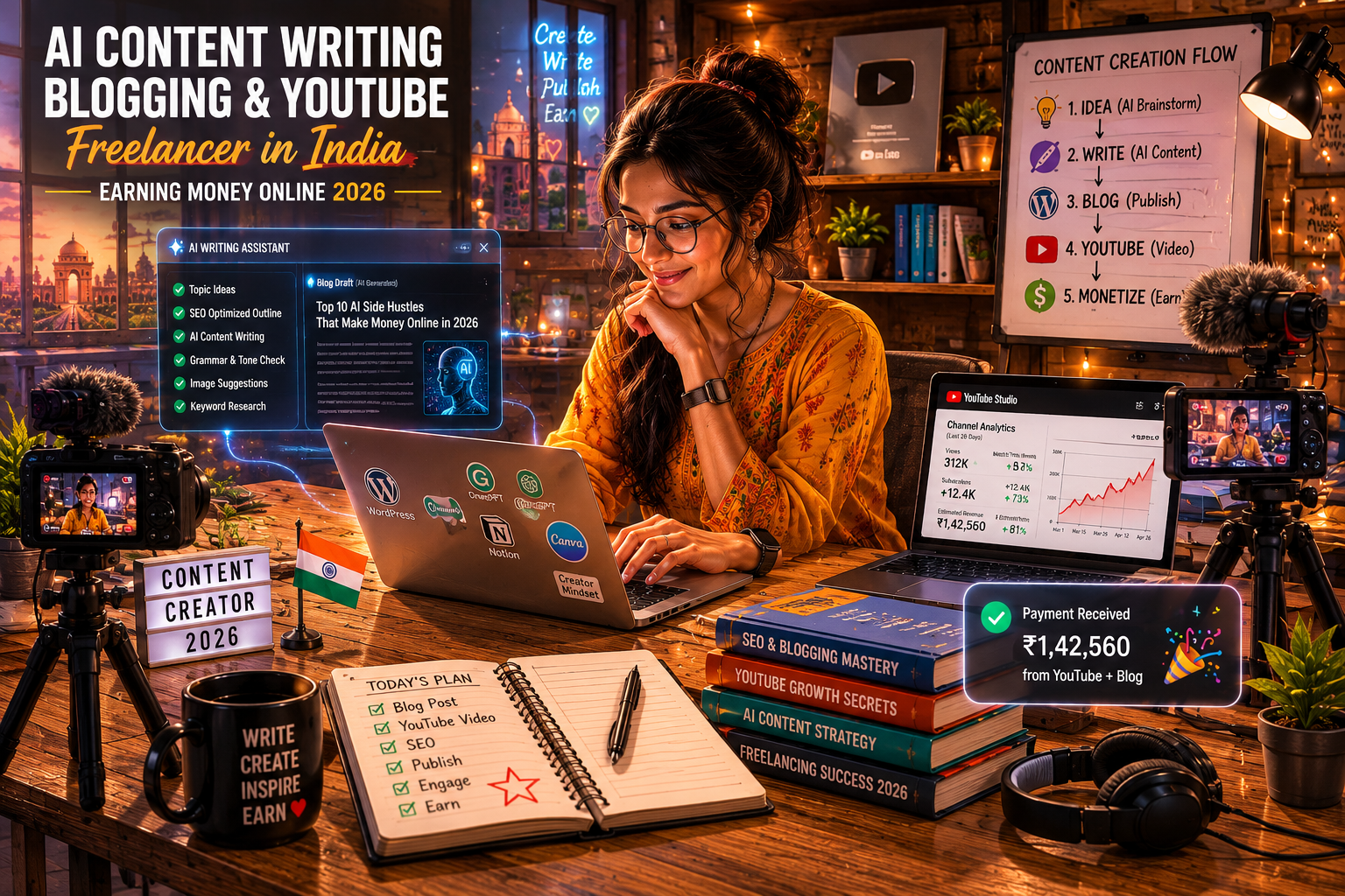 AI content writing blogging YouTube India freelancer 2026