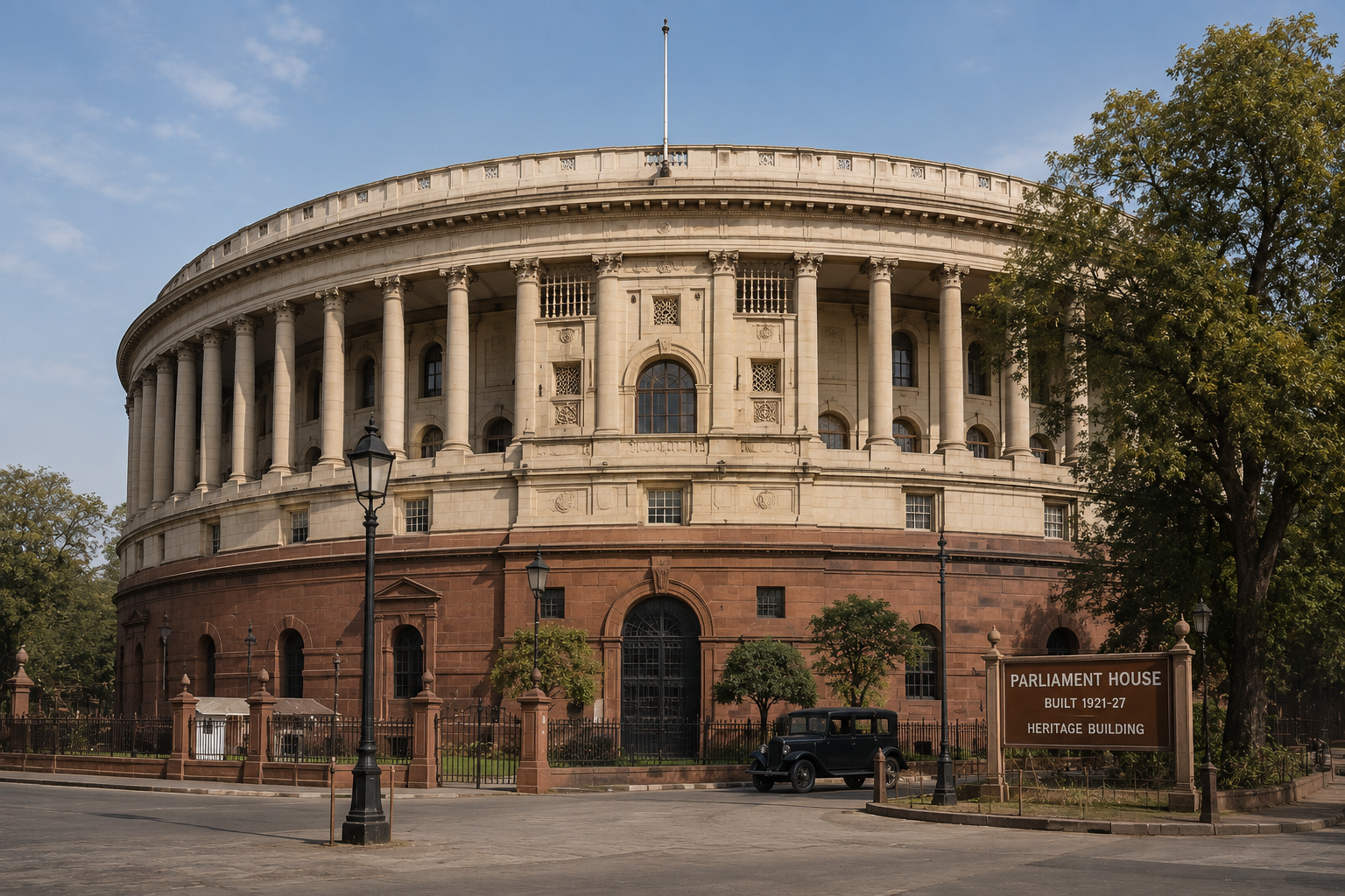Old colonial-style circular Parliament building India now called Samvidhan Sadan