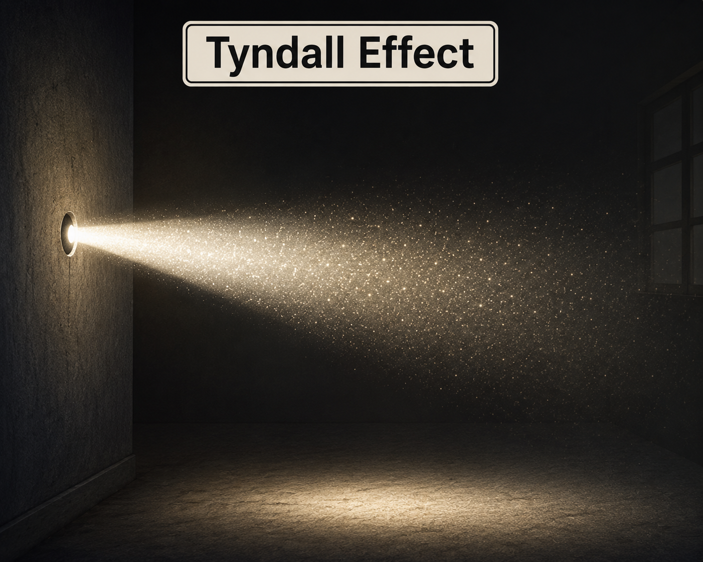 Tyndall effect — beam of light visible as it scatters through dusty air in a dark room