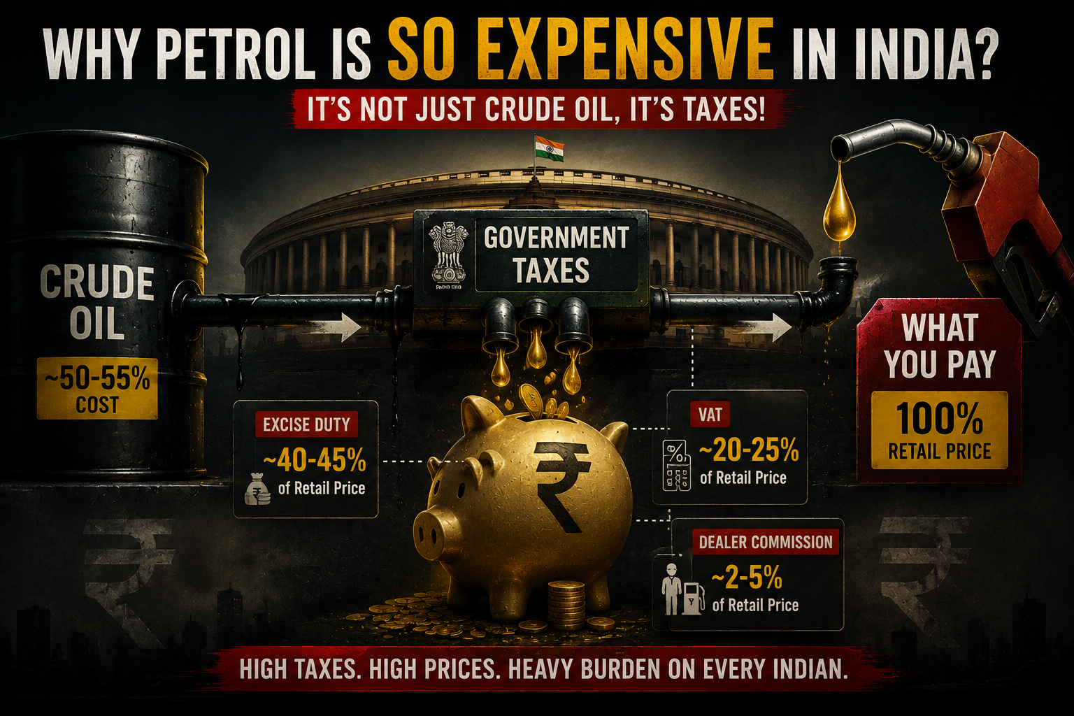 India petrol tax excise duty VAT structure 2026