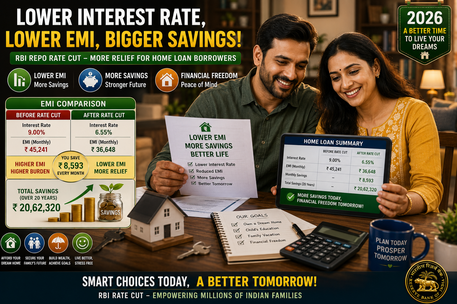 Indian couple home loan EMI savings bank interest rate 2026