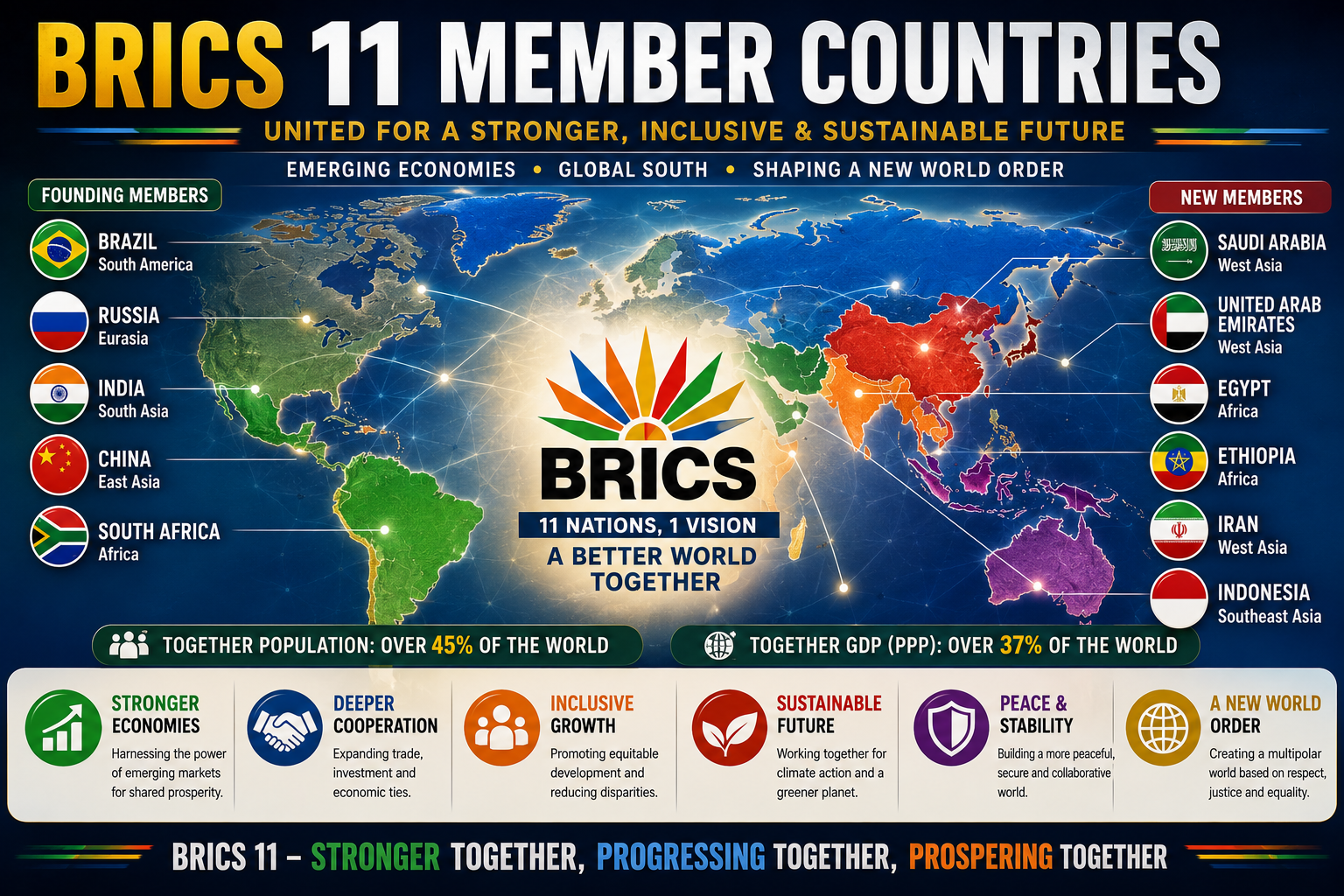 BRICS 11 member countries 2026 world map emerging economies