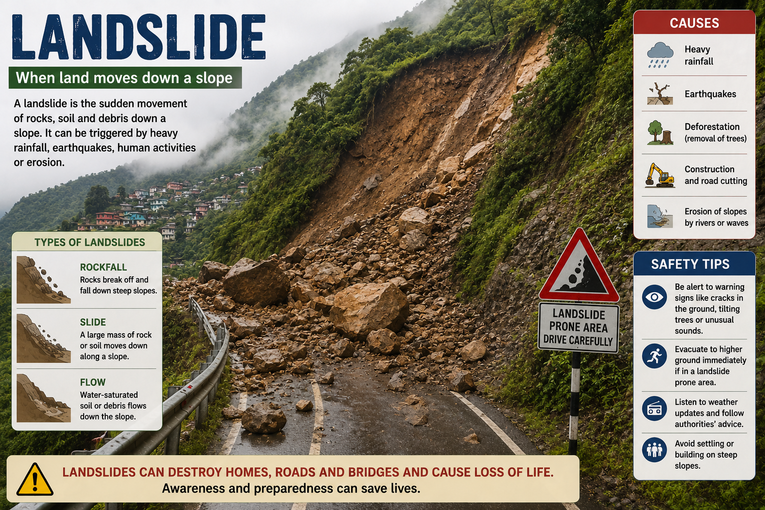 Landslide on a steep mountain slope