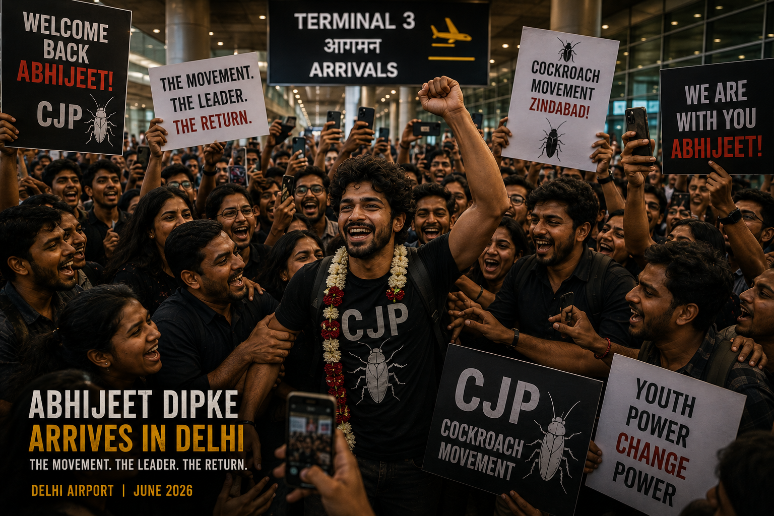 Abhijeet Dipke arrives Delhi airport CJP protest June 6 2026
