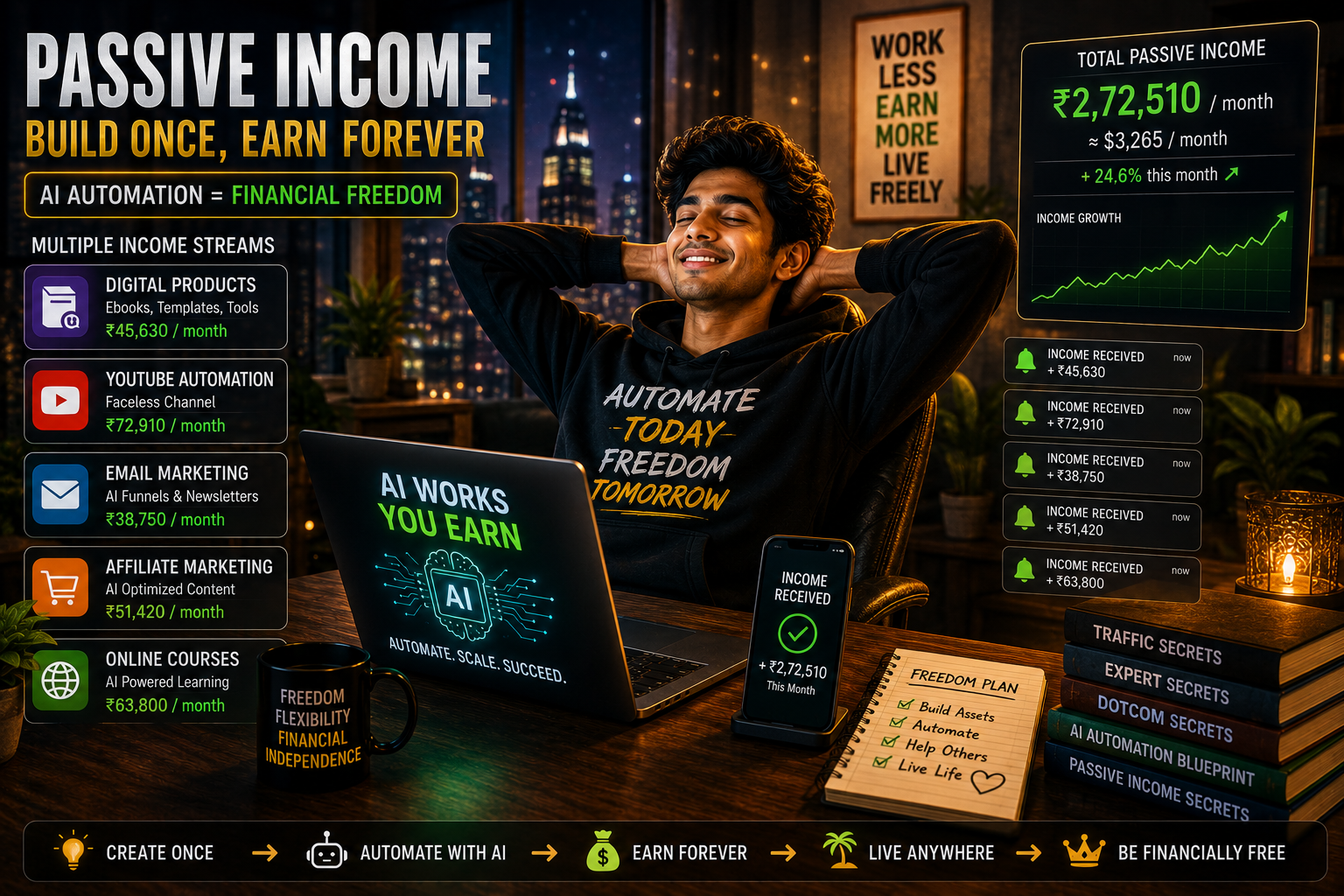 Passive income AI digital products India financial freedom 2026