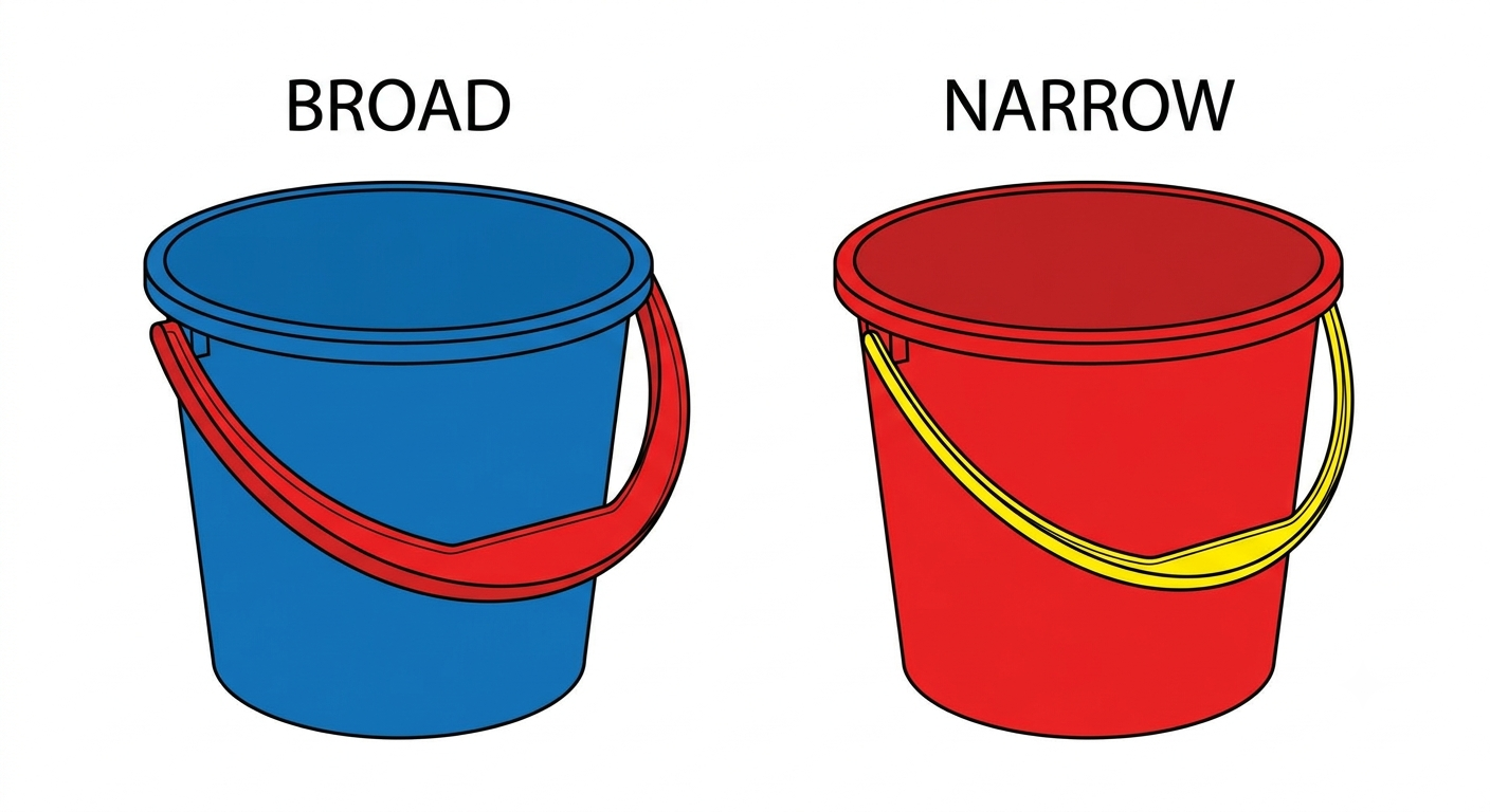 Two buckets side by side with broad and narrow handles