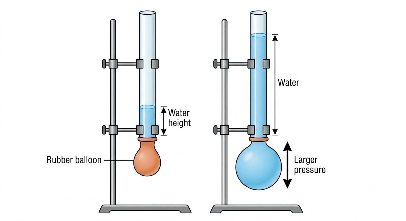 Two glass pipes showing higher water column causing bigger balloon bulge at the bottom