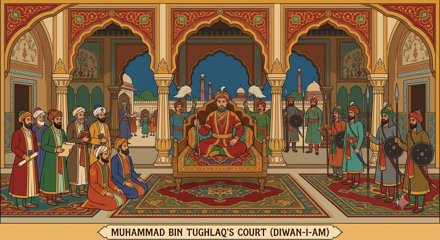 Painting depicting Muhammad bin Tughlaq in his court