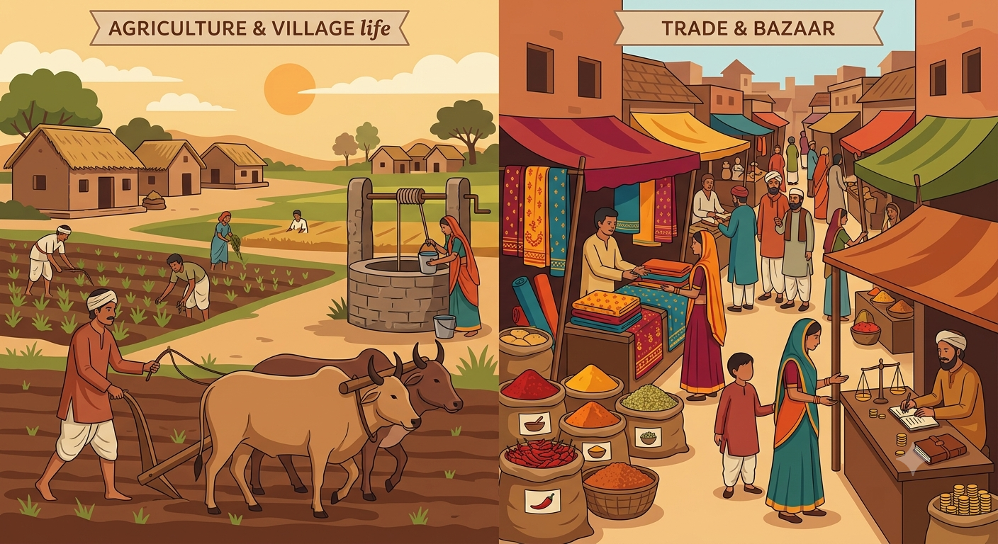 Village life and bazaar trade in medieval India