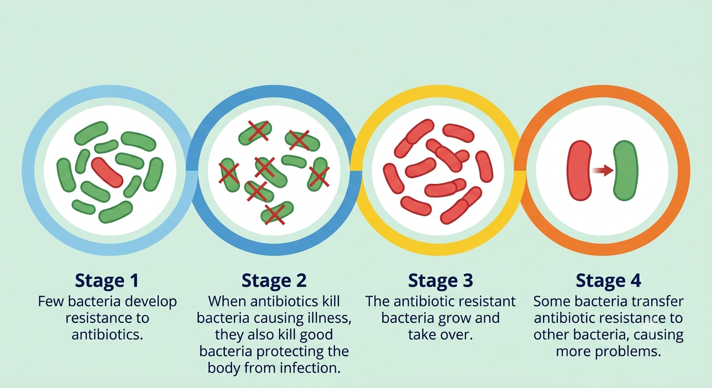 How bacteria became resistant to antibiotics - four stages of development