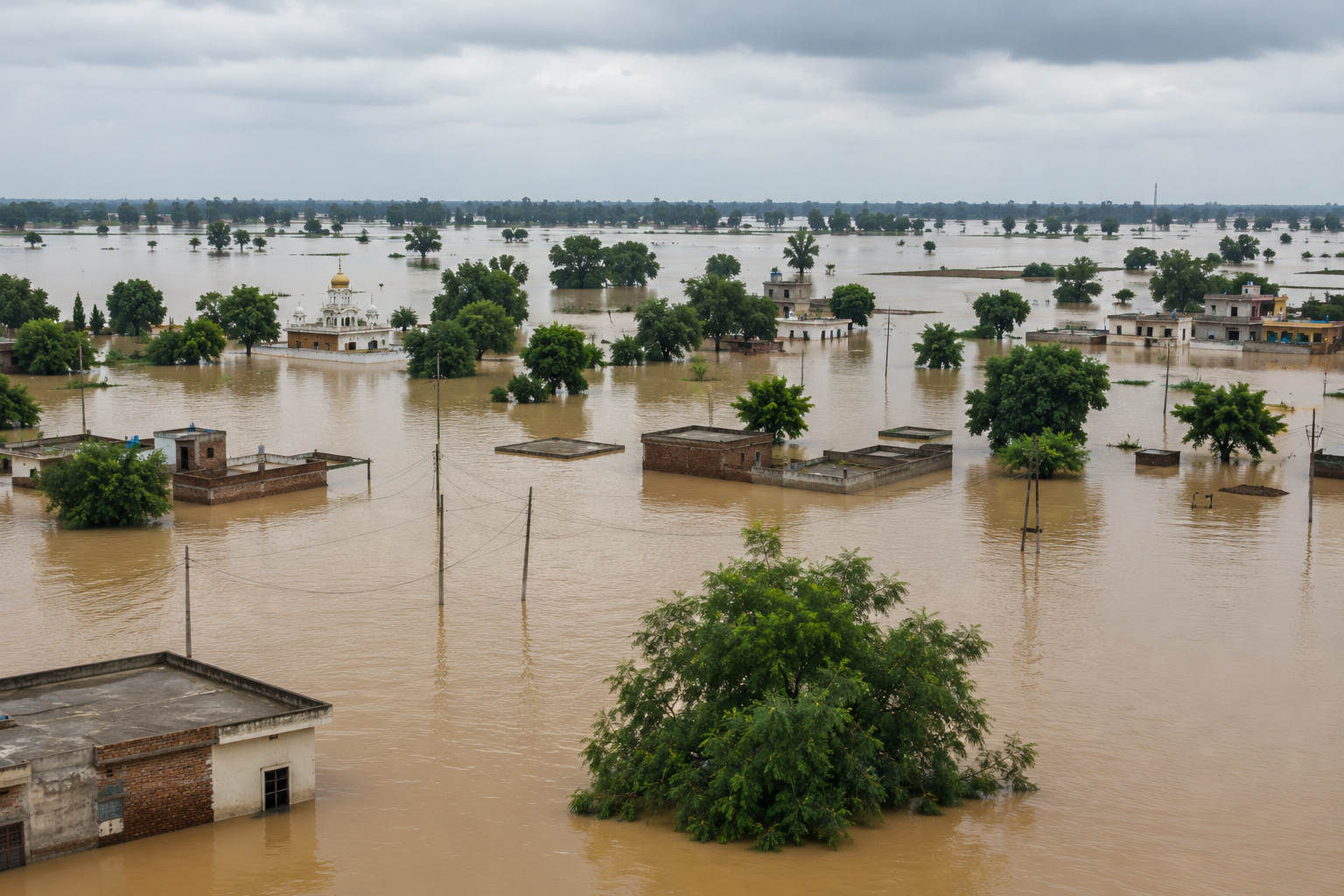 Floods in Punjab — submerged fields and houses