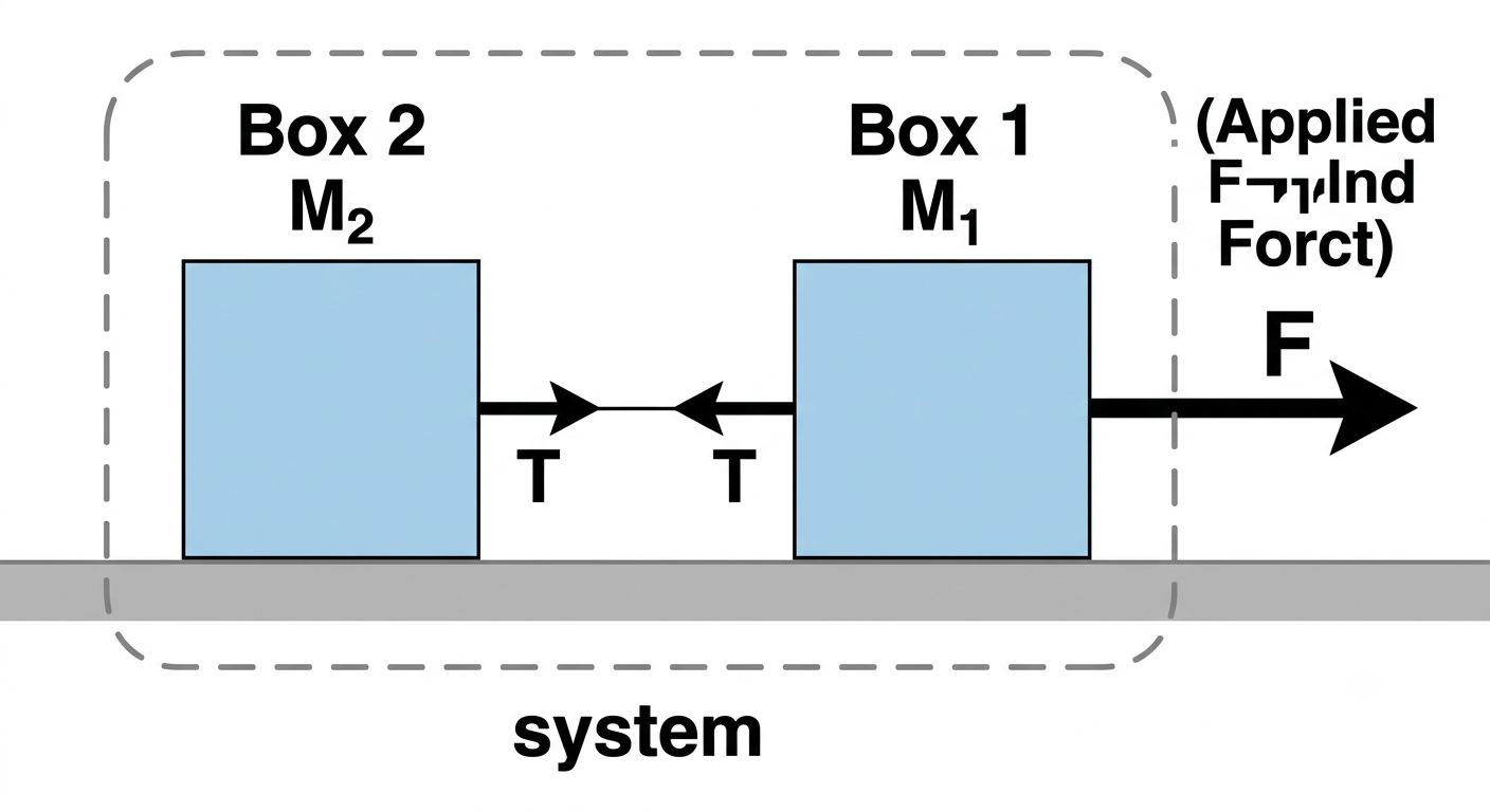 System of two boxes connected by a string