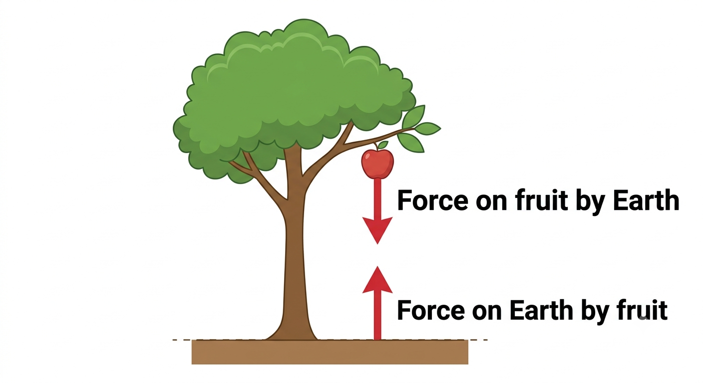 Earth and fruit equal and opposite forces