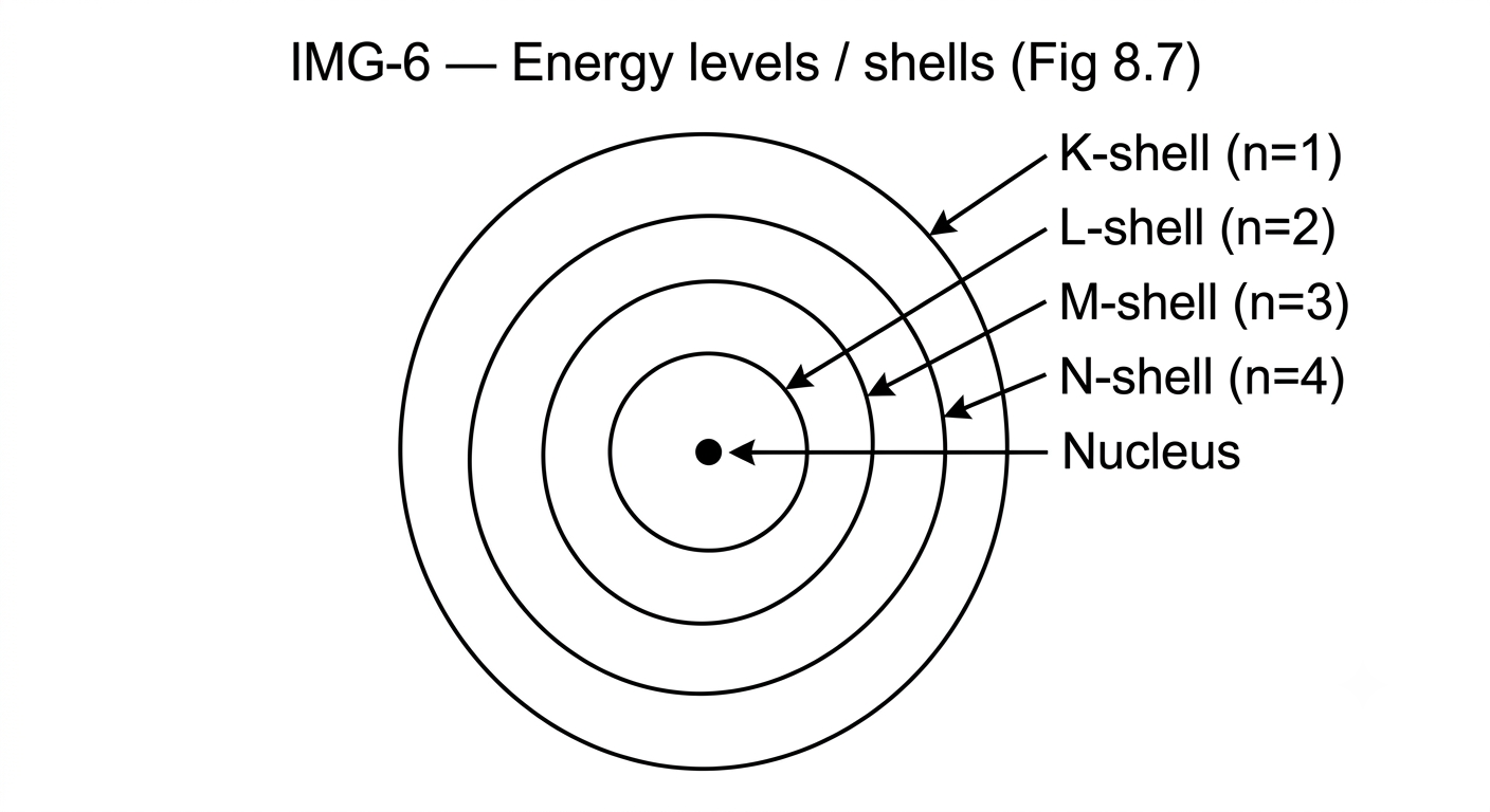 Energy levels in an atom - K, L, M, N shells