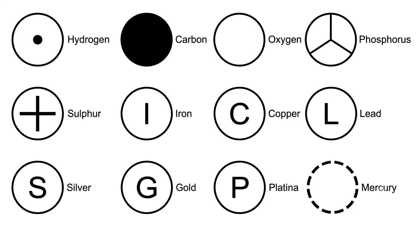 Symbols of some elements given by Dalton