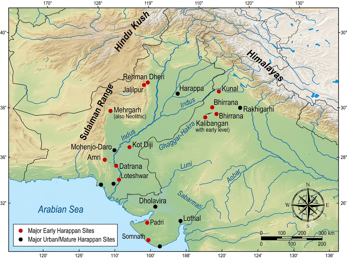 Map showing major early and mature Harappan sites