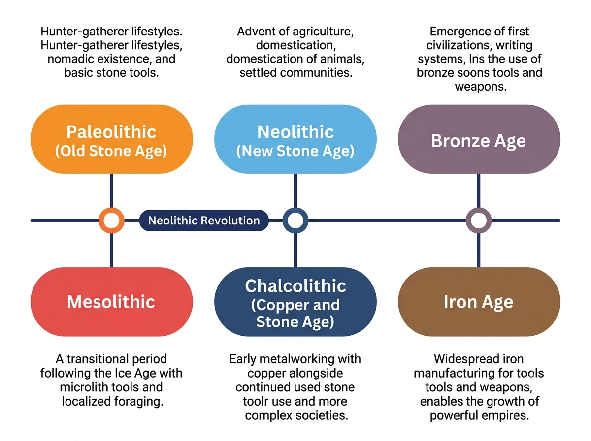 Chart showing periods in early human history from Palaeolithic to Iron Age