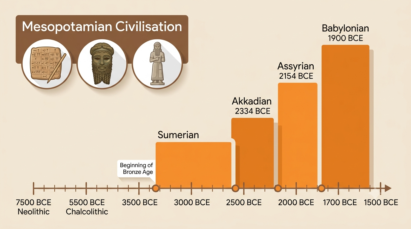 Timeline showing the Mesopotamian civilisation