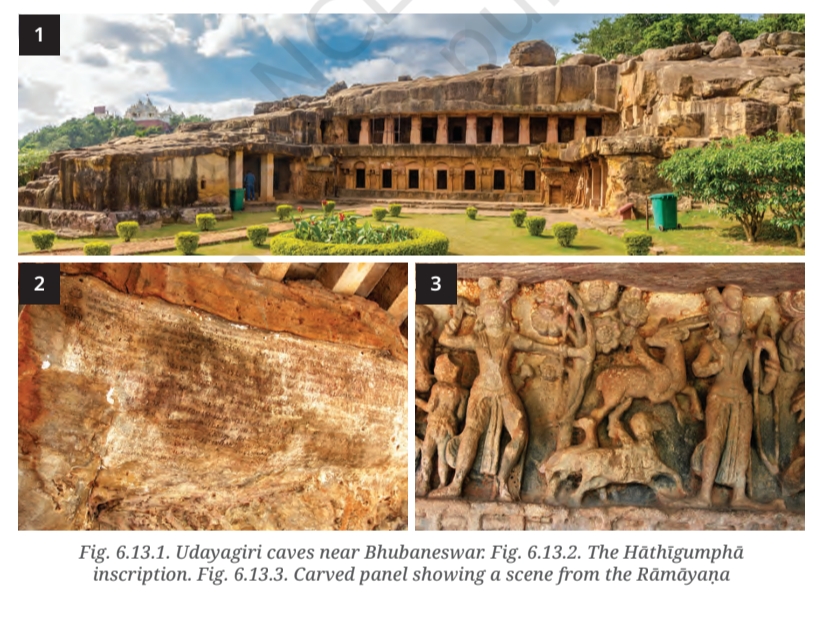 The Hathigumpha inscription in Brahmi script recording King Kharavela's achievements