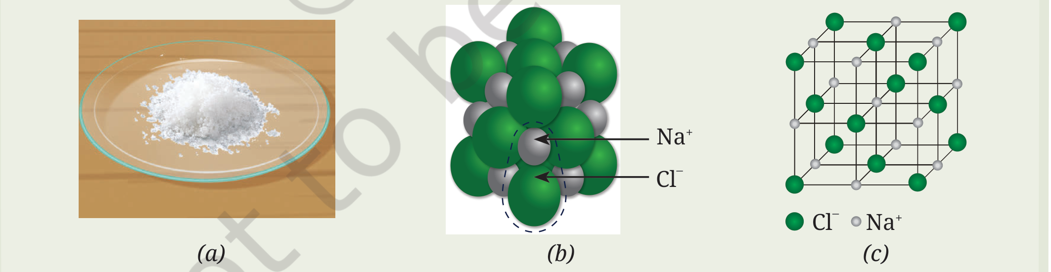 Sodium chloride crystals, crystal structure and crystal lattice